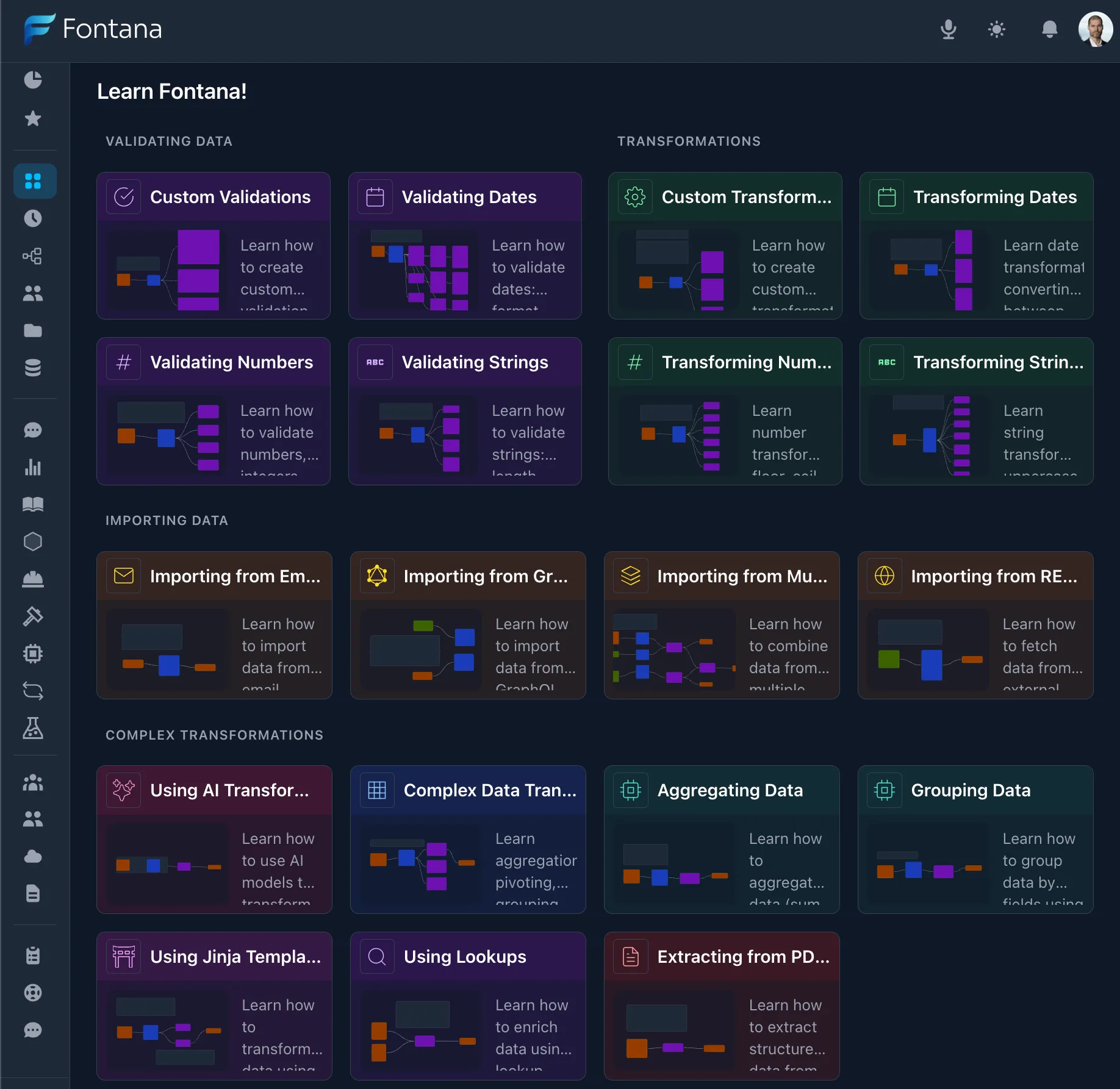 Fontana Flow learn hub with community templates and guided tutorials
